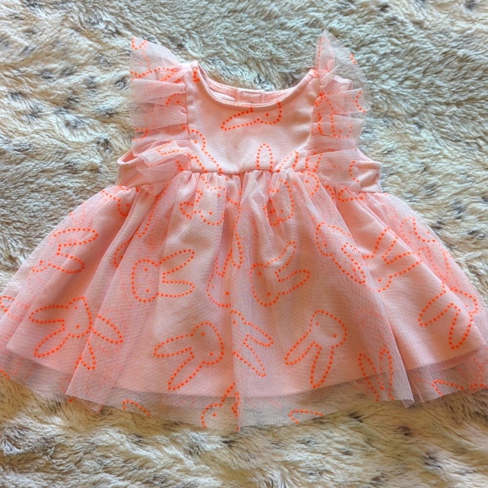 Newborn Easter Dress pink with orange bunnies